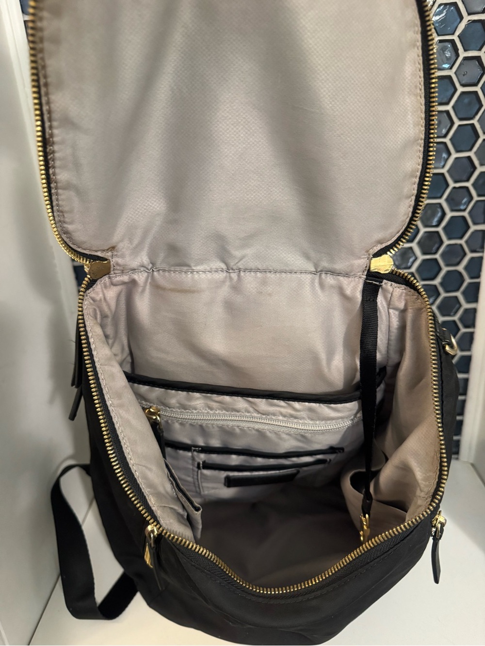 Tumi Black Backpack with Gold Hardware Accents - Picture 7 of 14